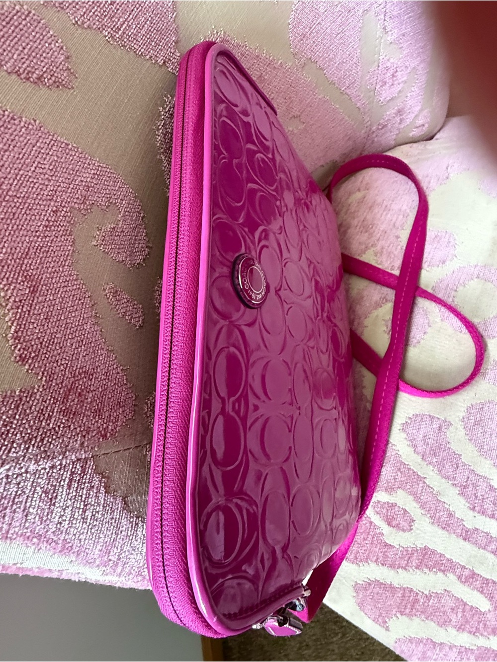 Coach Hot Pink Signature Patent Crossbody Bag - Picture 2 of 10
